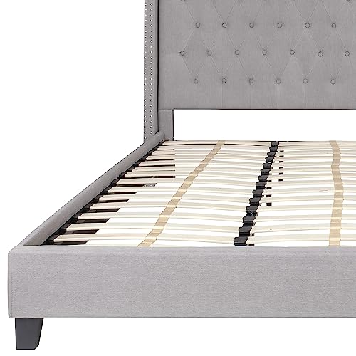 Flash Furniture Riverdale King Size Tufted Upholstered Platform Bed in Light Gray Fabric