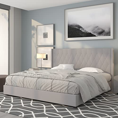 Flash Furniture Riverdale King Size Tufted Upholstered Platform Bed in Light Gray Fabric