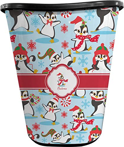 RNK Shops Christmas Penguins Waste Basket - Double Sided (Black) (Personalized)