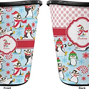 RNK Shops Christmas Penguins Waste Basket - Double Sided (Black) (Personalized)
