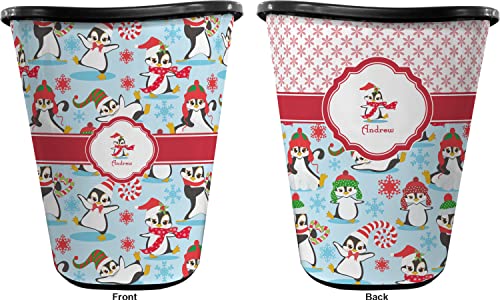 RNK Shops Christmas Penguins Waste Basket - Double Sided (Black) (Personalized)