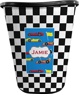 rnk shops checkers & racecars waste basket - double sided (black) (personalized)