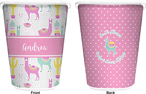 RNK Shops Llamas Waste Basket - Double Sided (White) (Personalized)