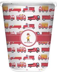 rnk shops firetrucks waste basket - double sided (white) (personalized)