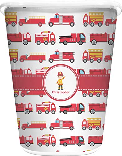 RNK Shops Firetrucks Waste Basket - Double Sided (White) (Personalized)