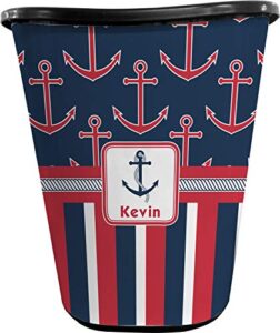 rnk shops nautical anchors & stripes waste basket - double sided (black) (personalized)