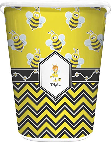 RNK Shops Buzzing Bee Waste Basket - Double Sided (White) (Personalized)