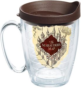 tervis harry potter-the marauder's map insulated tumbler with wrap and brown lid, 16 oz mug, clear