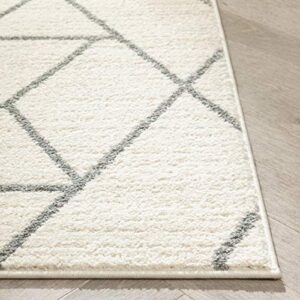 Well Woven Plaza Geometric Ivory Modern Lines Angles Tiles Shapes Area Rug 5x7 (5'3" x 7'3") Carpet