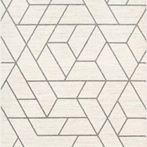 Well Woven Plaza Geometric Ivory Modern Lines Angles Tiles Shapes Area Rug 5x7 (5'3" x 7'3") Carpet