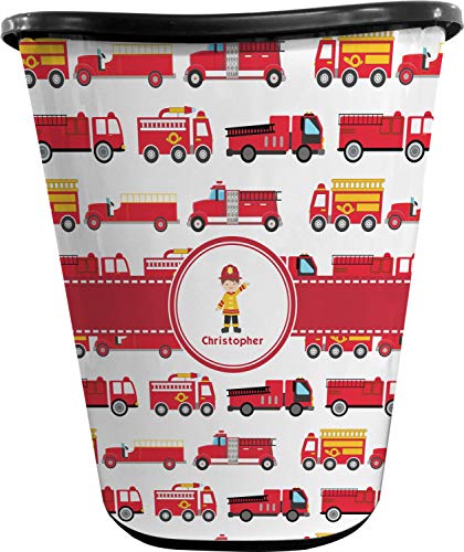 RNK Shops Firetrucks Waste Basket - Double Sided (Black) (Personalized)