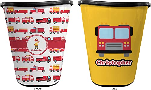 RNK Shops Firetrucks Waste Basket - Double Sided (Black) (Personalized)