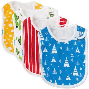 kudl baby bibs large burpy cloth 4 pack gift set soft absorbent feeding reflux drool teething bibs, adjustable snap buttons, funny designs for boys & girls - desert