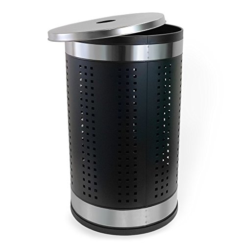 Matte Black & Polished Stainless Steel Laundry Bin & Hamper | Ventilated Stainless Steel Clothes Basket With Polished Lid | Life Time Warranty