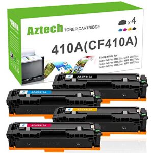 aztech compatible toner cartridge replacement for hp 410a cf410a 410x cf410x cf411a cf412a cf413a color pro mfp m477fnw m477fdw m452dw m452nw printer ink (black cyan yellow magenta, 4-pack)
