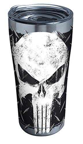 Tervis 1292882 Marvel-Punisher Insulated Tumbler with Clear and Black Hammer Lid, 20 oz Stainless Steel, Silver