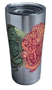 tervis 1295912 harry potter-illustrated crests insulated tumbler with clear and black hammer lid, 20 oz stainless steel, silver