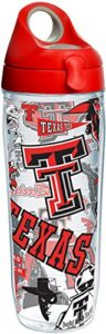 tervis texas tech red raiders all over insulated tumbler with wrap gray lid, 24oz water bottle, clear