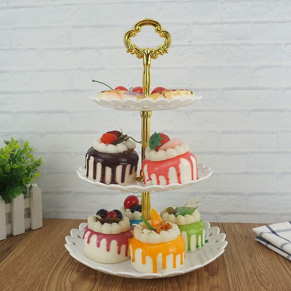 Artliving 3-Tier Plastic Cake Stand-Dessert Stand-Cupcake Stand-Tea Party Serving Platter White Gold