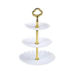 Artliving 3-Tier Plastic Cake Stand-Dessert Stand-Cupcake Stand-Tea Party Serving Platter White Gold