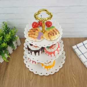 Artliving 3-Tier Plastic Cake Stand-Dessert Stand-Cupcake Stand-Tea Party Serving Platter White Gold