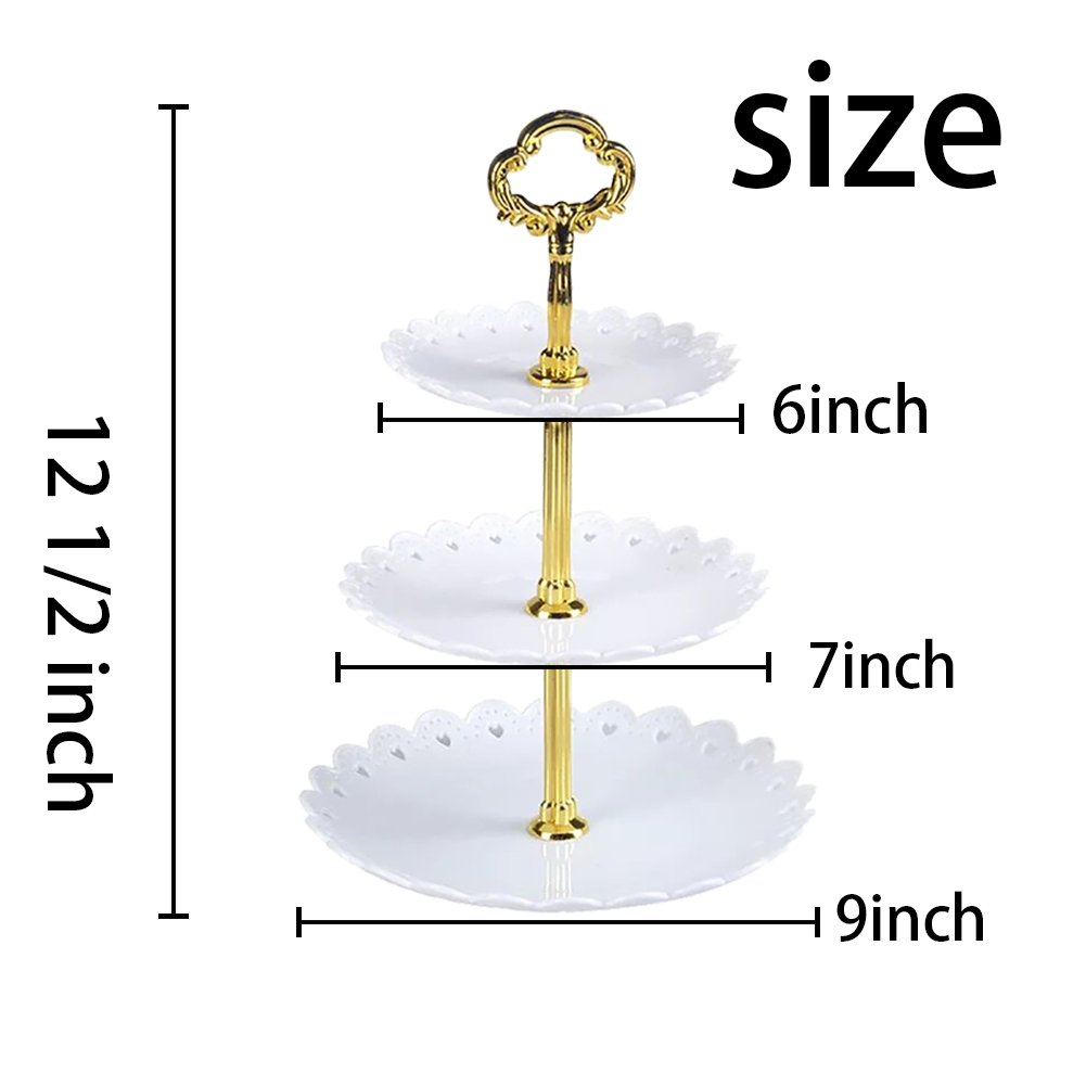 Artliving 3-Tier Plastic Cake Stand-Dessert Stand-Cupcake Stand-Tea Party Serving Platter White Gold