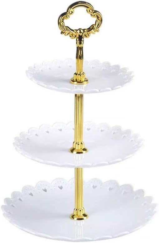 Artliving 3-Tier Plastic Cake Stand-Dessert Stand-Cupcake Stand-Tea Party Serving Platter White Gold