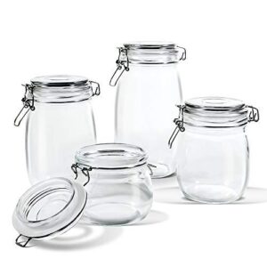 masthome glass storage jars set of 4, glass food container with airtight lid & leak proof gasket, for oats canning cereal pasta sugar coffee nuts spices, 15 pcs food storage bags included