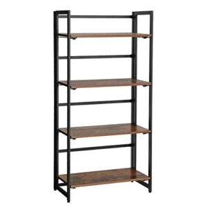 vasagle industrial bookshelf, folding bookcase, 4-tier ladder shelf, wood look accent furniture with metal frame, for home office sturdy and stable ulls88x