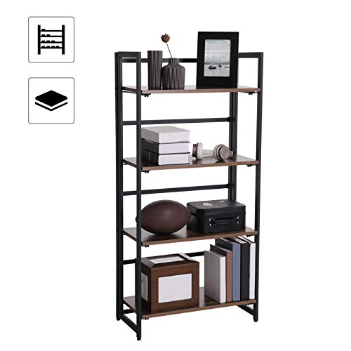 VASAGLE Industrial Bookshelf, Folding Bookcase, 4-Tier Ladder Shelf, Wood Look Accent Furniture with Metal Frame, for Home Office Sturdy and Stable ULLS88X