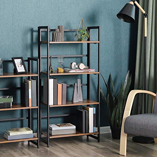 VASAGLE Industrial Bookshelf, Folding Bookcase, 4-Tier Ladder Shelf, Wood Look Accent Furniture with Metal Frame, for Home Office Sturdy and Stable ULLS88X