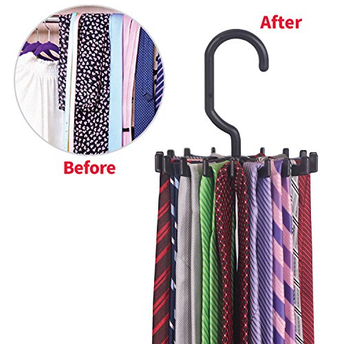 4 Pack Tie Rack Hanger Holder Hooks Organizer for Mens, 360 Degree Rotating Tie Racks, Black