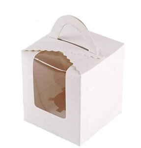 50 pcs single white cupcakes containers gift boxes with window inserts handle for wedding candy boxes