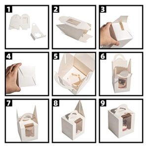 50 Pcs Single White Cupcakes Containers Gift Boxes with Window Inserts Handle for Wedding Candy Boxes