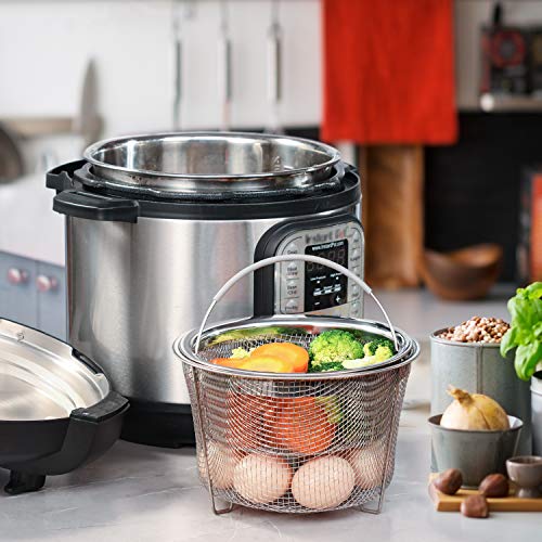 AOZITA Steamer Basket for Instant Pot Accessories 6 qt or 8 quart - 2 Tier Stackable 18/8 Stainless Steel Mesh Strainer Basket - Silicone Handle - Vegetable Steamer Insert, Egg Basket, Pasta Strainer
