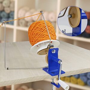 LAMXD Needlecraft Large Jumbo Metal Yarn/Wool/String/Fiber Ball Winder Hand Operated,10-Ounce,with Thread Cutter Scissors, Blue and White