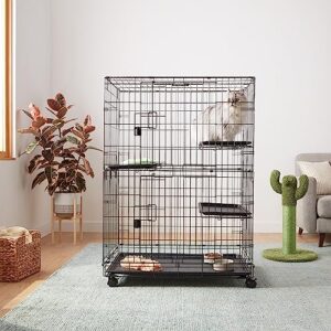 Amazon Basics Large 3-Tier Cat Cage Playpen Box Crate Kennel - 36 x 22 x 51 Inches, Black