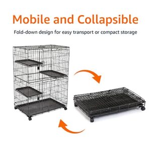 Amazon Basics Large 3-Tier Cat Cage Playpen Box Crate Kennel - 36 x 22 x 51 Inches, Black