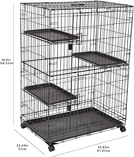 Amazon Basics Large 3-Tier Cat Cage Playpen Box Crate Kennel - 36 x 22 x 51 Inches, Black