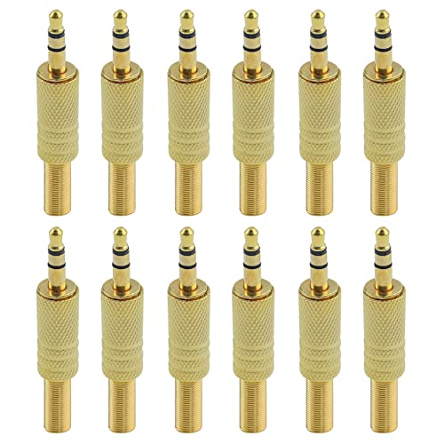 Antrader 3.5mm/1/8 Stereo Male Plug Audio Cable Connector w/Spring Coax Cable Audio Solder Adapter Pack of 12