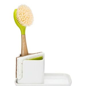 Full Circle Kitchen Sink Set - Ceramic Organizer with Be Good Dish Brush and In a Nutshell Scrubbing Sponges, Green