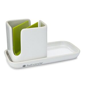 Full Circle Kitchen Sink Set - Ceramic Organizer with Be Good Dish Brush and In a Nutshell Scrubbing Sponges, Green