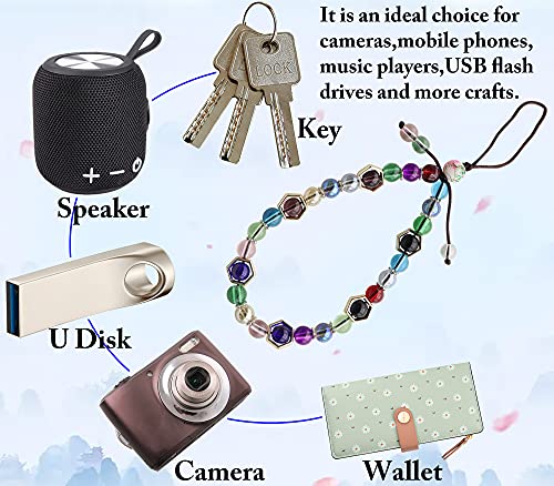 zdyCGTime Cell Phone Lanyard mobile chain Anti-lost crystal beads colored wrist lanyard strap Mobile Phone Charm Car Key Decor Camera Wallet MP3 U disk PSP key chain(2Pack-17cm/Multicolor)