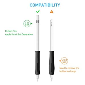 Fintie Silicone Grip Holder for Apple Pencil 1st 2nd Generation, Protective Skin Sleeve Case Accessories Compatible with Apple Pencil 1 2, iPad 10.2, iPad 6th Gen, iPad Pro 11/12.9, Black