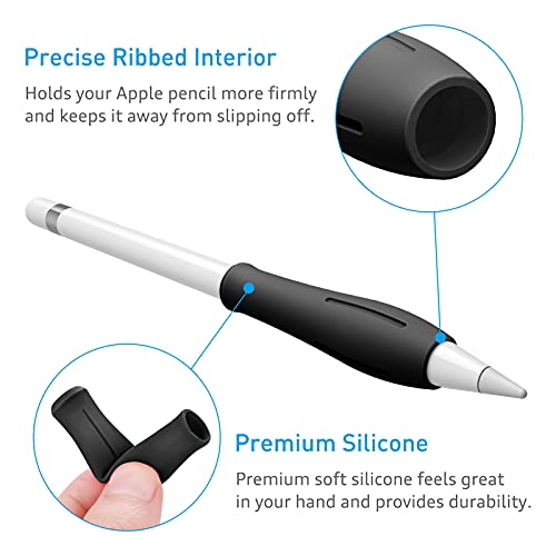 Fintie Silicone Grip Holder for Apple Pencil 1st 2nd Generation, Protective Skin Sleeve Case Accessories Compatible with Apple Pencil 1 2, iPad 10.2, iPad 6th Gen, iPad Pro 11/12.9, Black