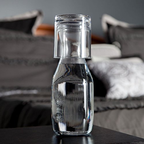 Lily's Home Bedside Night Water Carafe with Tumbler Glass, Easy Pour Spout for No-Mess Use in Bedroom, Bathroom, or Kitchen, Use Cup as Lid, Acrylic Break Resistant (16 Ounces)