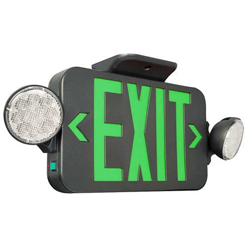 Black LED Exit Sign Emergency Light Combo with Green Letters