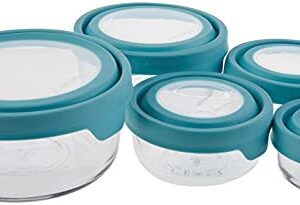 Anchor Hocking TrueSeal Glass Food Storage Containers with Airtight Lids, Set of 10,Mineral Blue