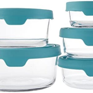 Anchor Hocking TrueSeal Glass Food Storage Containers with Airtight Lids, Set of 10,Mineral Blue