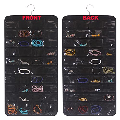 DIOMMELL 80 Pockets Hanging Jewelry Organizer for women, Storage Bag for Earrings Necklace Bracelet Ring accessory display holder box